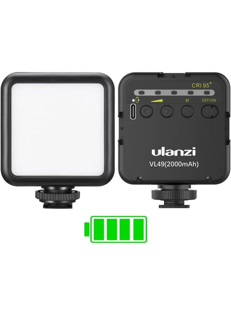 Ulanzi VL49 2000mAh LED Video Light w 3 Cold Shoe, Rechargeable Soft Light Panel, Portable Photography Lighting for DJI OSMO Sony DSLR Canon Camera GoPro Vlogging - Image 1